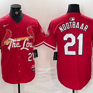 Men's St. Louis Cardinals #21 Lars Nootbaar Red 2024 City Connect Stitched Baseball Jersey