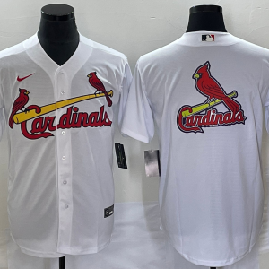 Men's St. Louis Cardinals White Big Team Logo In Back Cool Base Stitched Jersey