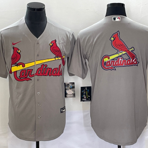 Men's St. Louis Cardinals Gray Big Team Logo In Back Cool Base Stitched Jersey