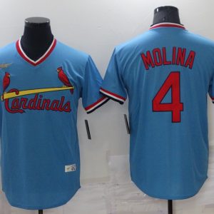 MLB Cardinals #4 Yadier Molina Blue Throwback Nike Jersey