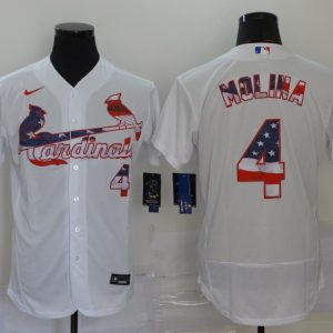 MLB St. Louis Cardinals White #4 Yadier Molina 2020 Stars & Stripes Flex Base Elite Jersey