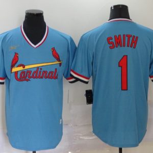 MLB Cardinals #1 O.Smith Blue Throwback Nike Jersey