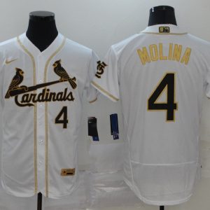 MLB Cardinals #4 Yadier Molina 2020 White Golden Flex Base Stitched Jersey