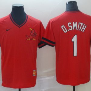 MLB Cardinals #1 O.Smith Red Throwback Men Jersey
