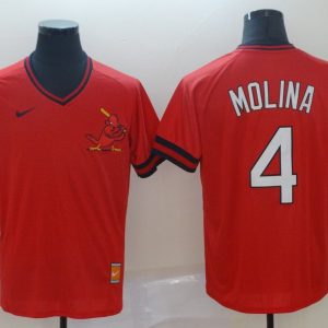 MLB Cardinals #4 Yadier Molina Red Throwback Men Jersey