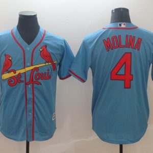 MLB Cardinals #4 Yadier Molina Light Blue Game Men's Jersey