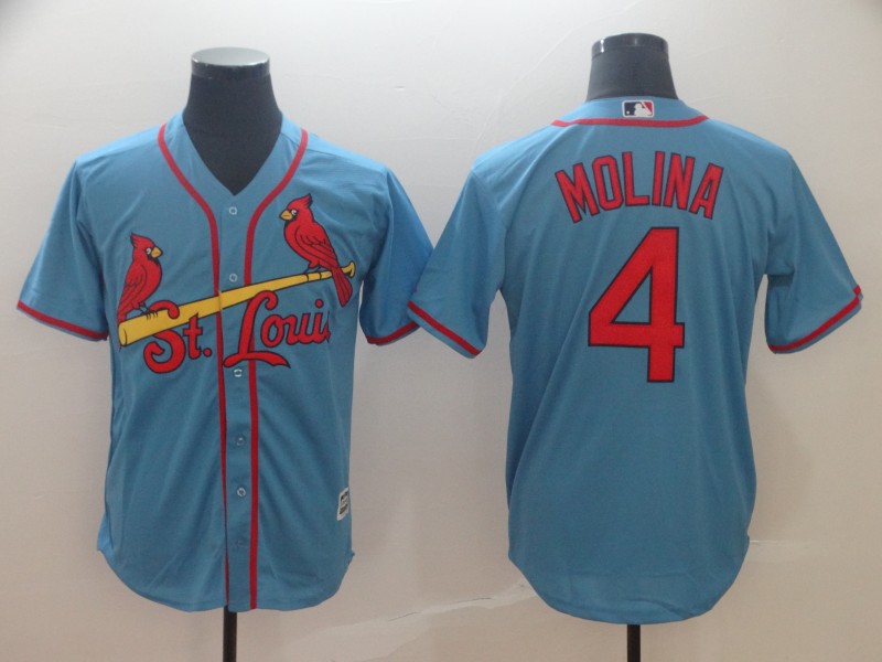 MLB Cardinals #4 Yadier Molina Light Blue Game Men's Jersey