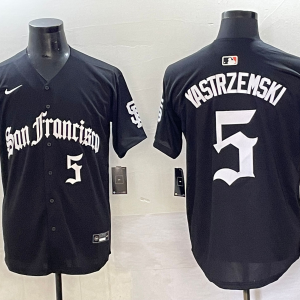 Men's San Francisco Giants #5 Yastrzemski Black Gothic Style With Fernando Jersey