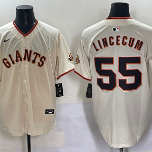 Men's San Francisco Giants #55 Lincecum Cream Stitched Baseball Jersey