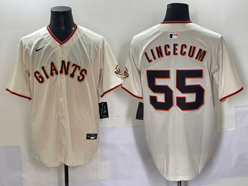Men's San Francisco Giants #55 Lincecum Cream Stitched Baseball Jersey