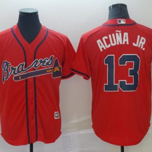 Atlanta Braves #13 Ronald Acuna MLB Mens Red Game Jersey