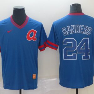 Atlanta Braves #24 Sanders  Blue Throwback Men Jersey