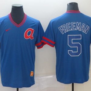 MLB Atlanta Braves #5 Freeman Blue Throwback Men Jersey