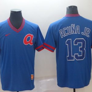 Atlanta Braves #13 Ronald Acuna Blue Throwback Men Jersey