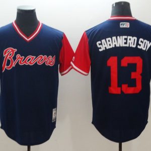 Men's Atlanta Braves #13 Sabanero Soy  Mejestic Dark Blue 2018 Players' Weekend Flex Base Jersey