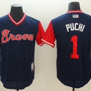 Men's Atlanta Braves #1 Puchi Mejestic Dark Blue 2018 Players' Weekend Flex Base Jersey