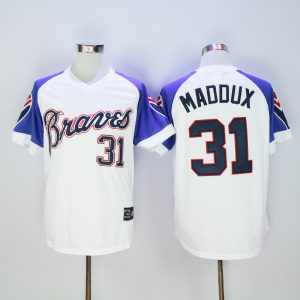 MLB Atlanta Braves #31 Maddux White Blue Pullover 1973 Throwback Jersey