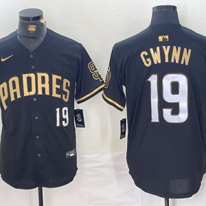 MLB San Diego Padres #19 Tony Gwynn Black Gold jersey