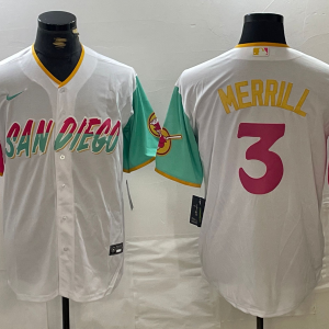 Men's San Diego Padres #3 Jackson Merrill White City Connect Cool Base Stitched Jersey