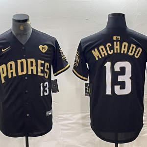 Men's San Diego Padres #13 Manny Machado Black Gold jersey