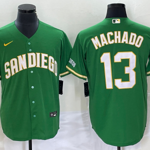 Men's San Diego Padres #13 Manny Machado Green Cool Base Stitched Baseball Jersey