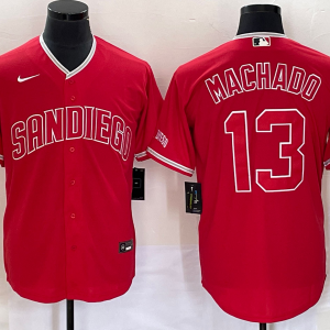 Men's San Diego Padres #13 Manny Machado Red Cool Base Stitched Baseball Jersey