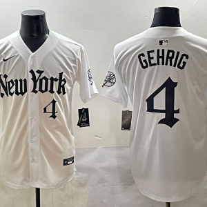 Men's New York Yankees #4 Lou Gehrig White 'Gothic Fog Edition' Vapor Premier Limited Jersey