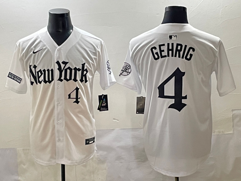 Men's New York Yankees #4 Lou Gehrig White 'Gothic Fog Edition' Vapor Premier Limited Jersey