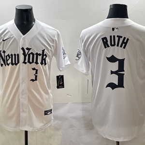 MLB New York Yankees #3 Babe Ruth White 'Gothic Fog Edition' Vapor Premier Limited Jersey