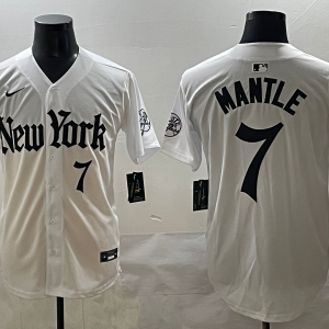Men's New York Yankees #7 Mickey Mantle White 'Gothic Fog Edition' Vapor Premier Limited Jersey