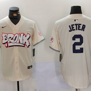 Men's New York Yankees #2 Derek Jeter Cream Baseball Jersey