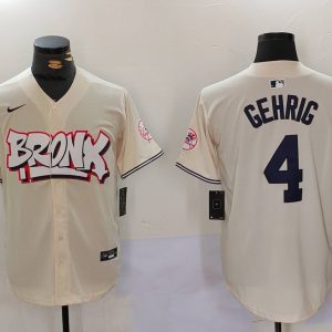 Men's New York Yankees #4 Lou Gehrig Cream Baseball Jersey