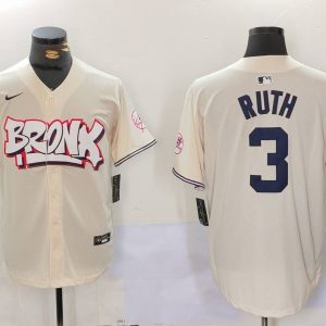Men's New York Yankees #3 Babe Ruth Cream Baseball Jersey