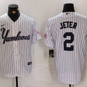 Men's New York Yankees #2 Derek Jeter White Cool Base Stitched Baseball Jersey