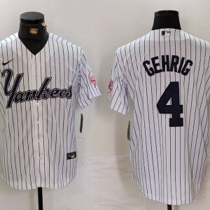 Men's New York Yankees #4 Lou Gehrig White Cool Base Stitched Baseball Jersey