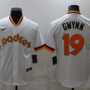 MLB San Diego Padres #19 Tony Gwynn White Throwback Jersey