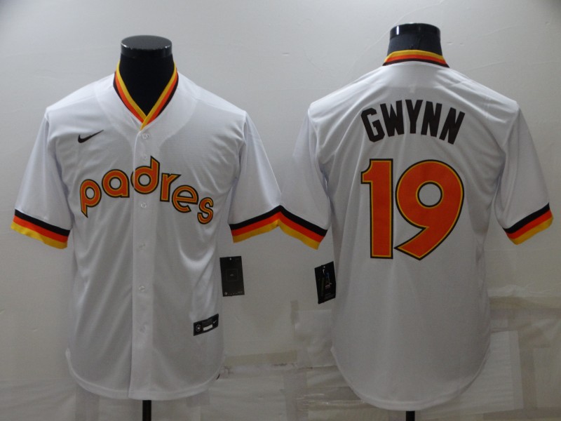 MLB San Diego Padres #19 Tony Gwynn White Throwback Jersey