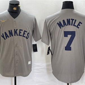 Men's New York Yankees #7 Mickey Mantle Gray Cool Base Stitched Baseball Jersey
