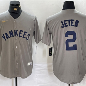 Men's New York Yankees #2 Derek Jeter Gray Cool Base Stitched Baseball Jersey