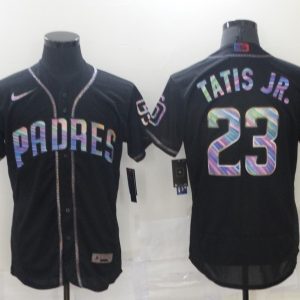 MLB San Diego Padres #23 Fernando Tatis Jr. 2021 Black Iridescent Logo Flex Base Elite Jersey