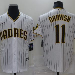 MLB San Diego Padres #11 Darvish White Strip Game Nike Jersey