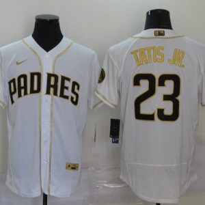 MLB San Diego Padres #23 Fernando Tatis Jr. White Golden Flex Base Elite Jersey