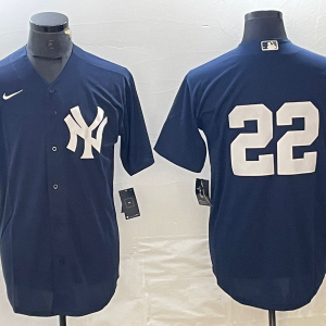 Men's New York Yankees #22 Juan Soto Navy Cool Base Stitched Baseball Jersey