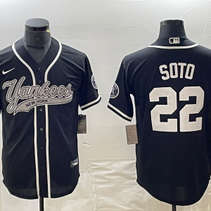 Men's New York Yankees #22 Juan Soto Black Cool Base Stitched Baseball Jersey