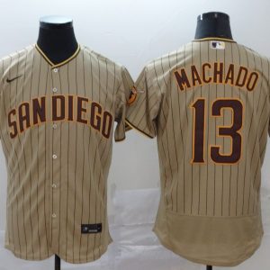 MLB  San Diego Padres #13 Manny Machado Brown Strip Flex Base Elite Jersey