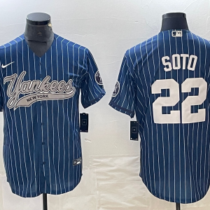 Men's New York Yankees #22 Juan Soto Navy Cool Base Stitched Baseball Jersey