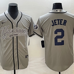 MLB New York Yankees #2 Derek Jeter Gray With Patch Baseball Nike Jersey