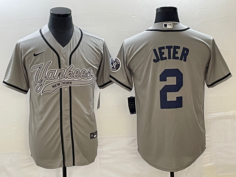 MLB New York Yankees #2 Derek Jeter Gray With Patch Baseball Nike Jersey