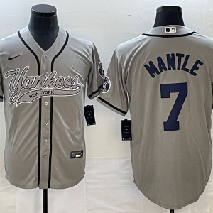 MLB New York Yankees #7 Mickey Mantle Gray With Patch Baseball Nike Jersey