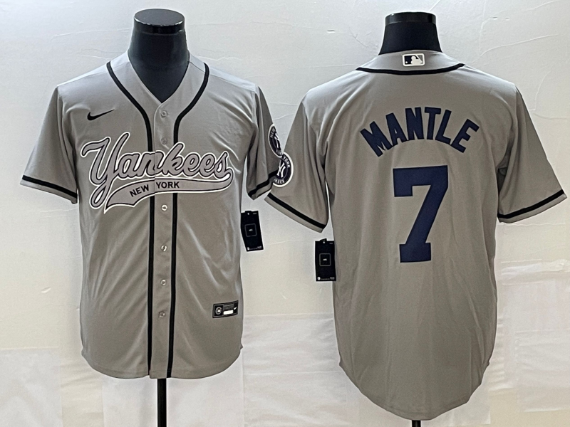 MLB New York Yankees #7 Mickey Mantle Gray With Patch Baseball Nike Jersey